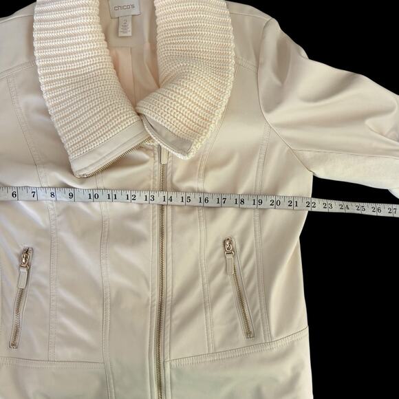 Chico's Faux Leather Jacket Women's Size 2 (Large) Neutral Cream Full Zip - Picture 6 of 7